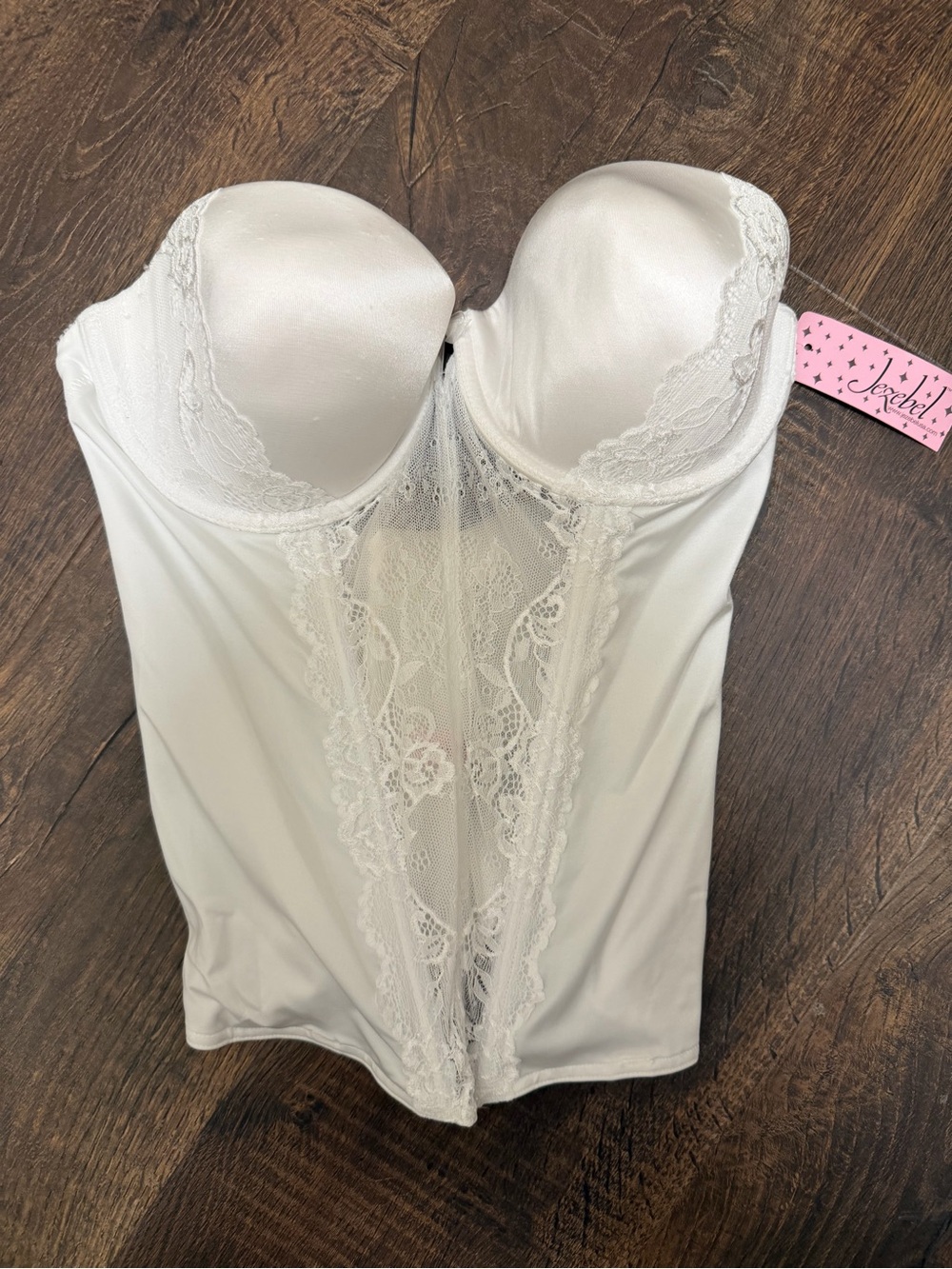 Jezebel White Strapless Bustier Corset Bra 34D Lace Longline Bridal Lingerie NWT